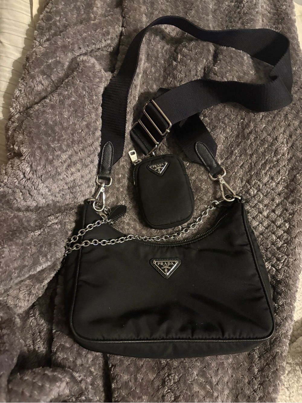 Prada Black Nylon Crossbody Bag with Detachable Coin Pouch